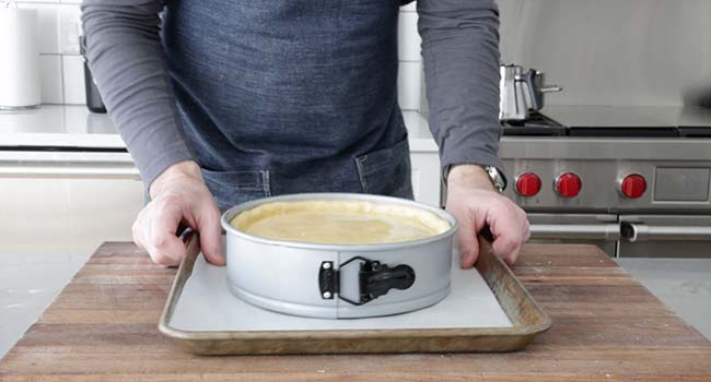 adding a spring form pan to a sheet tray