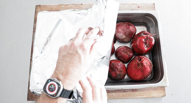 covering beets with foil