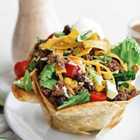 taco salad in a tortilla bowl