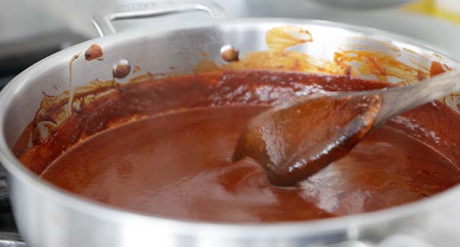 enchilada sauce in a pot