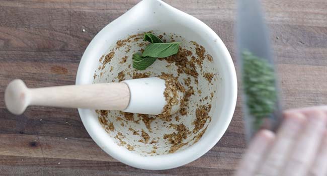 grinding spices and mint