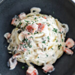 creamy salmon pasta in a bowl