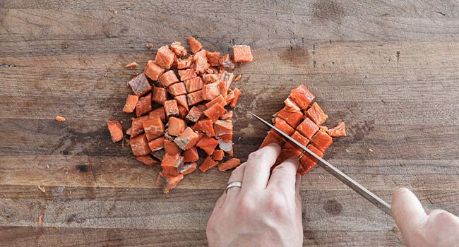 slicing salmon