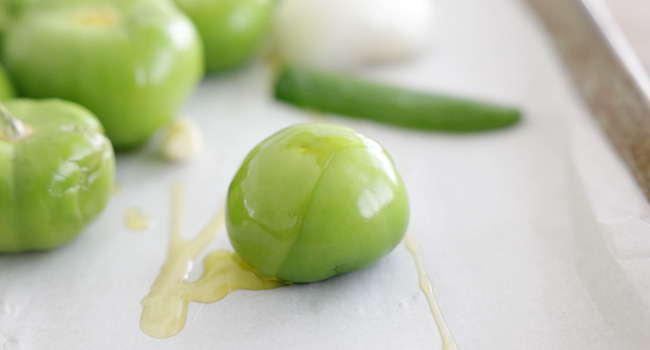 olive oil on tomatillos