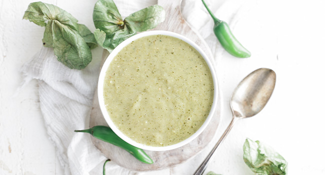 salsa verde with jalapeños and cilantro