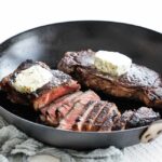 seared steak in a pan