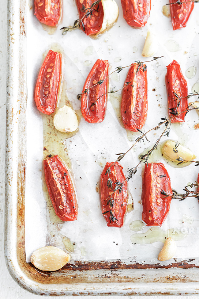 tomato confit on a sheet tray