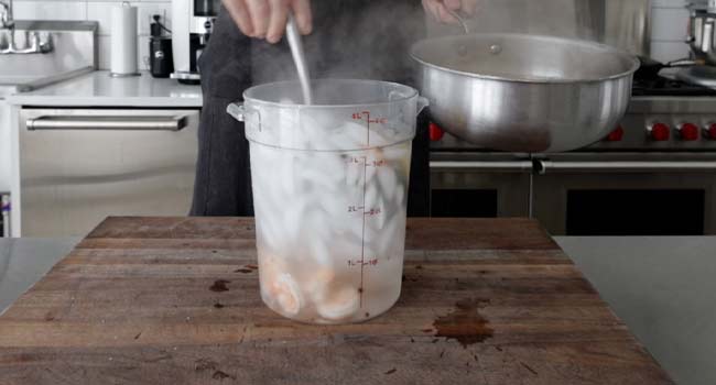 cooling shrimp in an ice bath