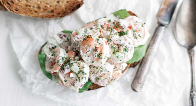 shrimp salad on bread