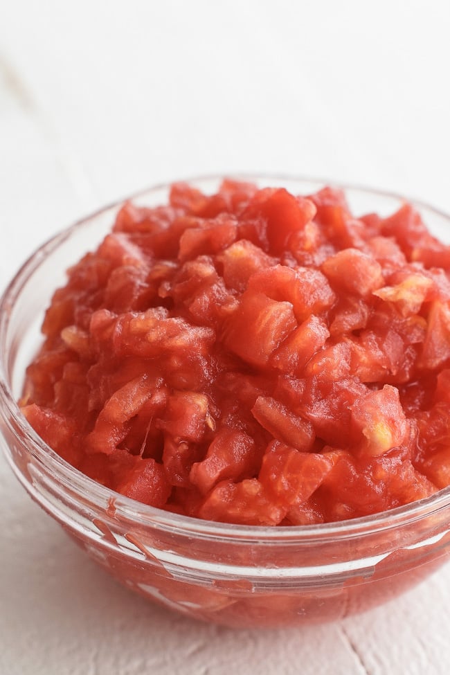 diced tomatoes in a bowl