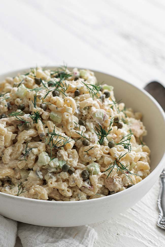 tuna macaroni salad in a bowl