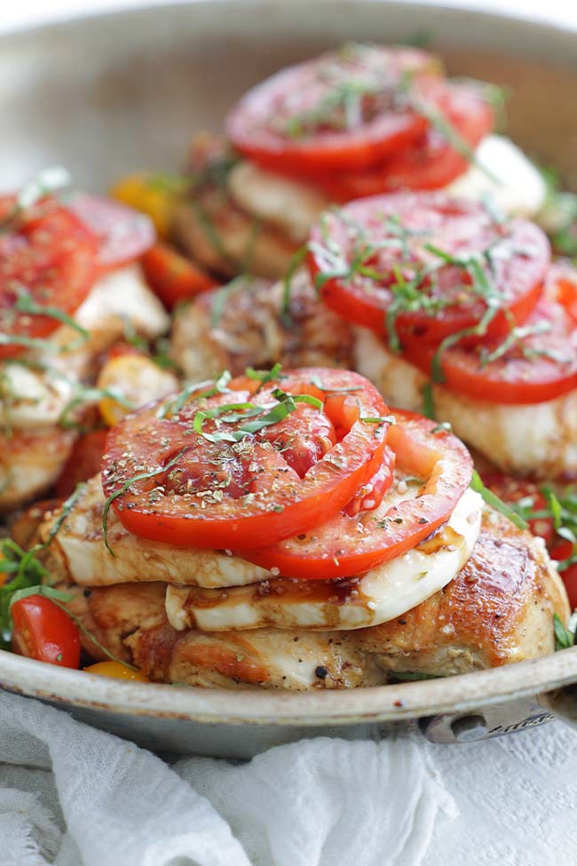 chicken caprese in a pan