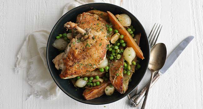 chicken vesuvio with potatoes and peas