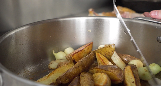 mixing potatoes and onions