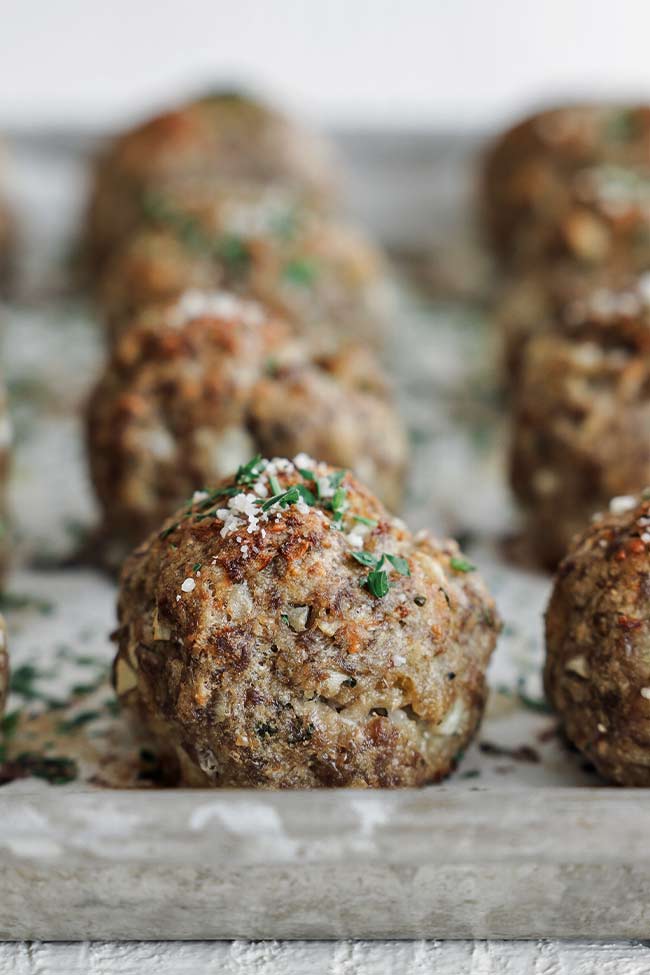 meatballs on a sheet tray
