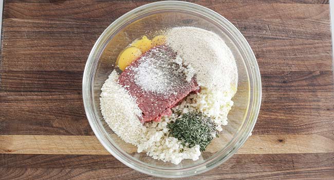 baked meatball ingredients in a bowl