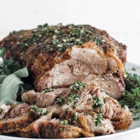 roasted pork shoulder on a platter