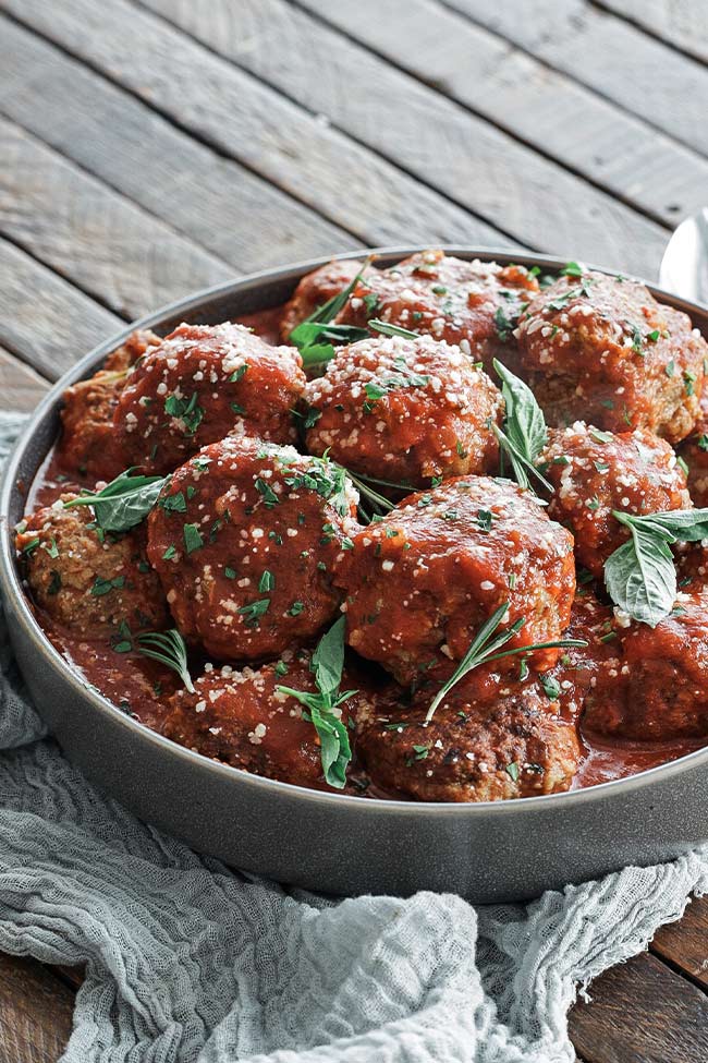 meatballs in sauce in a bowl