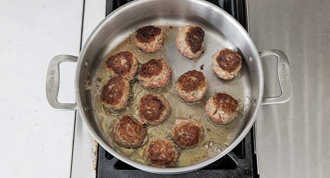 searing meatballs in oil