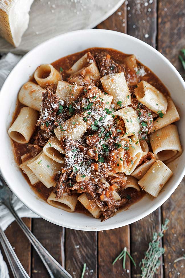 short rib pasta in a bowl