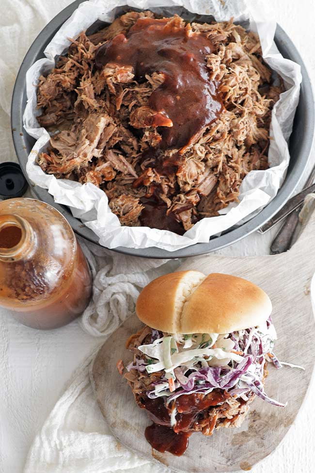 sow cooker pulled pork with a sandwich