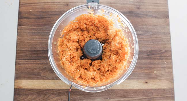 finely minced mirepoix in a food processor 