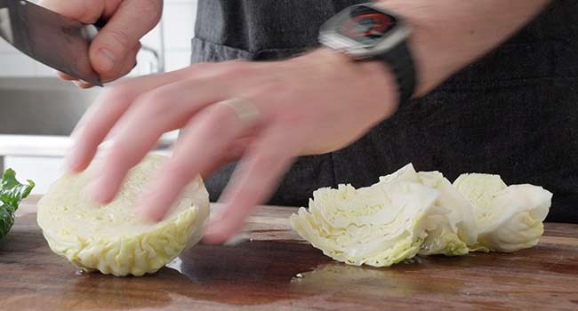 cutting cabbage