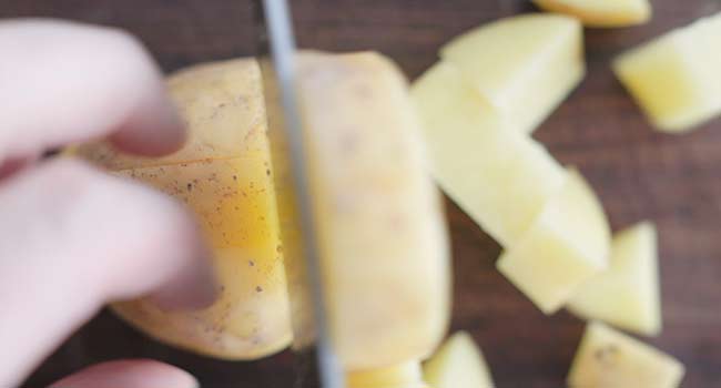 slicing potatoes