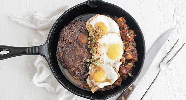 home fries with steak and eggs