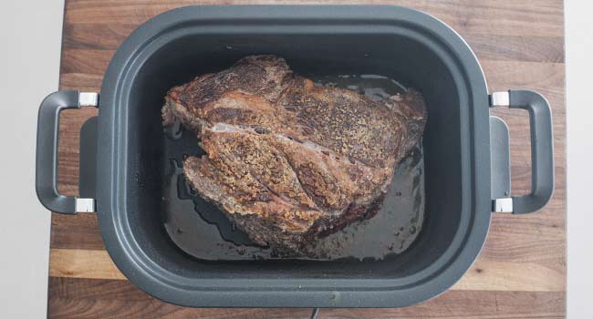 seared beef in a slow cooker