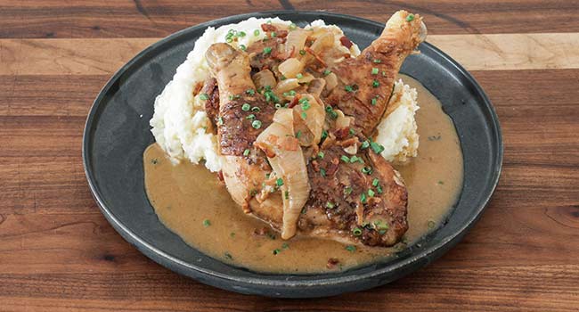 smothered chicken with mashed potatoes