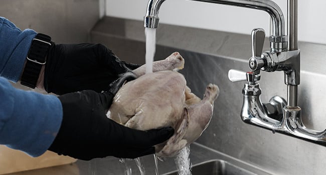 rinsing the brine off of cornish hens