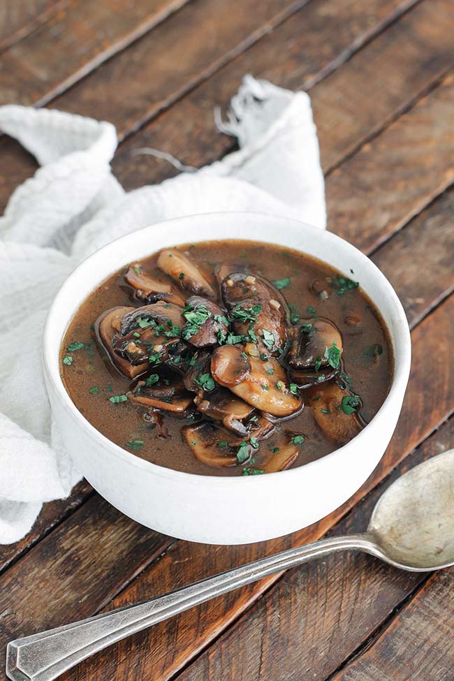 mushroom gravy in a bowl