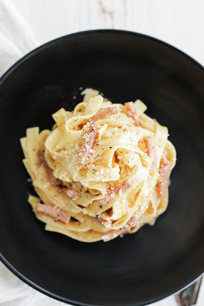 pasta alla papalina in a bowl