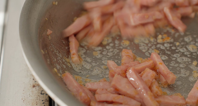 cooking ham and shallots