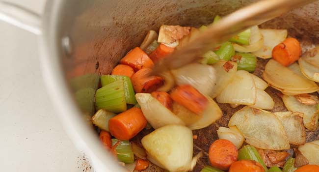 roasting vegetables in a pan