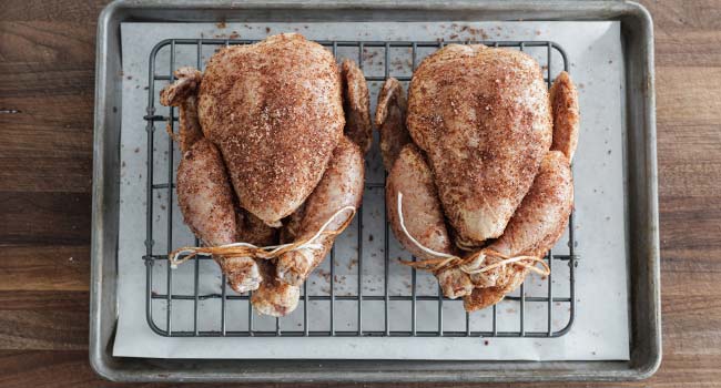 seasoned and trussed cornish hens