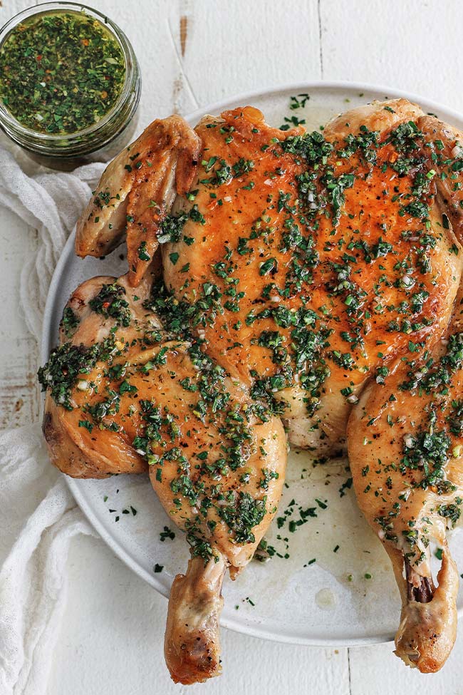 brick chicken with chimichurri