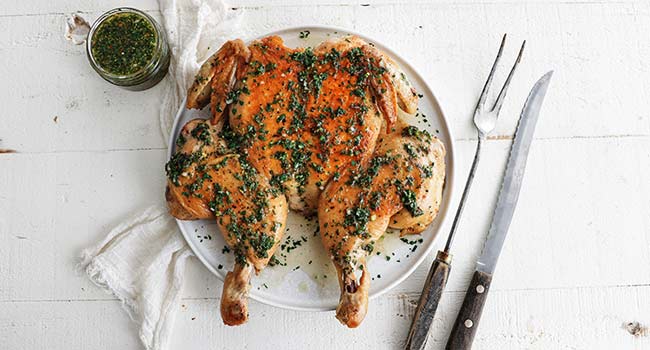 brick chicken with herbs