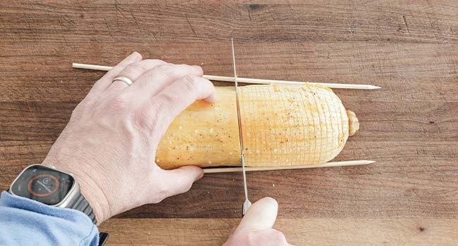 slicing hasselback squash