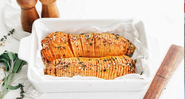 roasted hasselback butternut squash with pecans