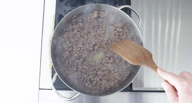 cooked ground beef in a pan