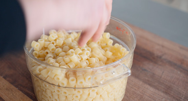 cooked pasta in a container