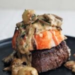 surf and turf with creamy mushrooms sauce