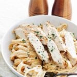 chicken alfredo pasta in a bowl