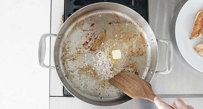 cooking shallots and garlic in butter