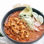 chicken pozole in a bowl