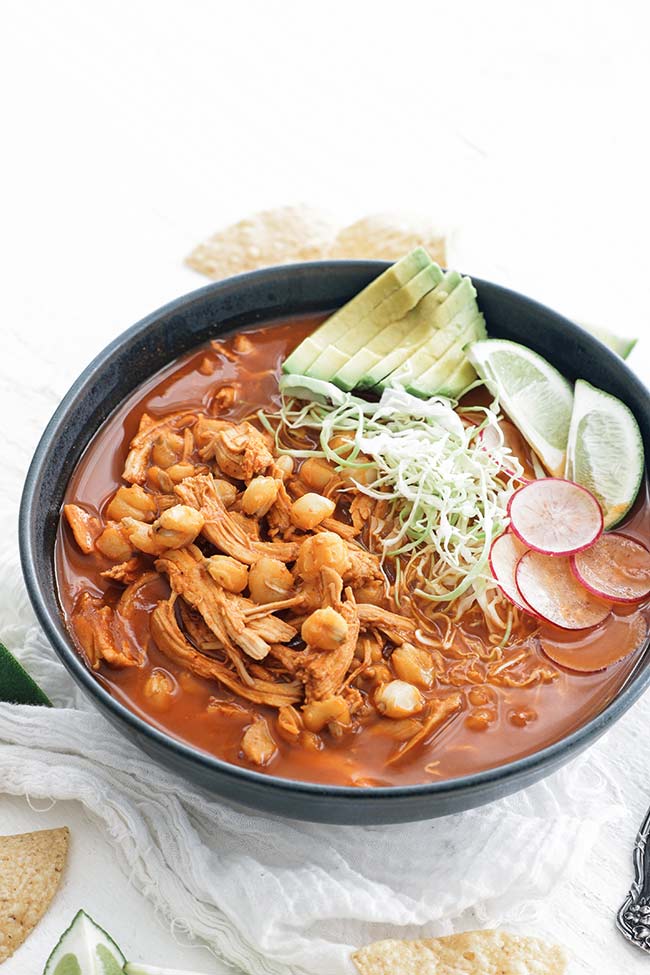 chicken pozole in a bowl